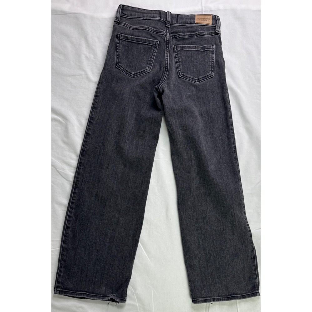Abercrombie Kids High Rise Wide Leg Jeans Black Size 11/12 Regular Distressed - Picture 15 of 16